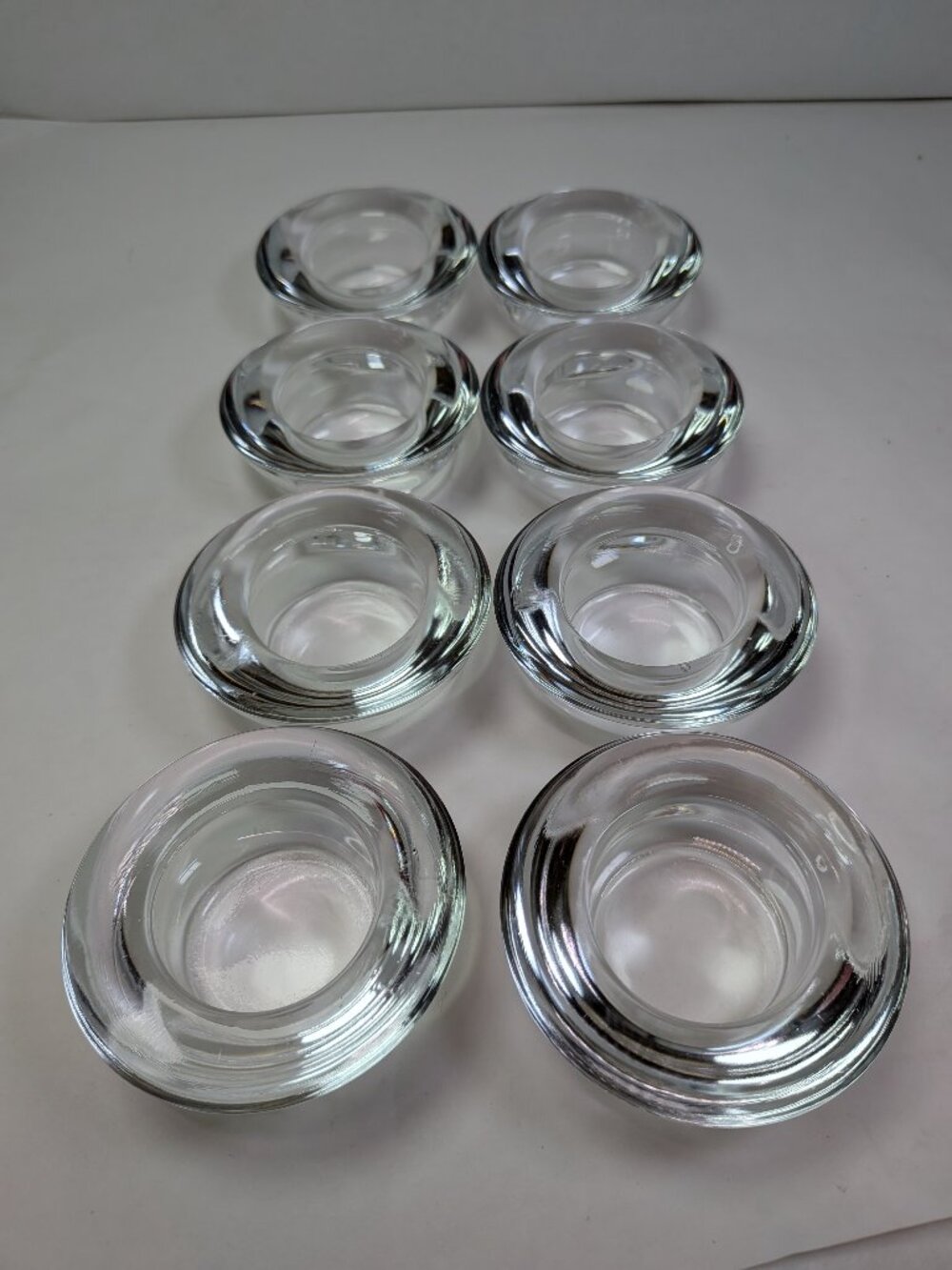 Set of 8 Heavy Clear Glass Votive Candle Holders Round Ring Rim 2 7/8"